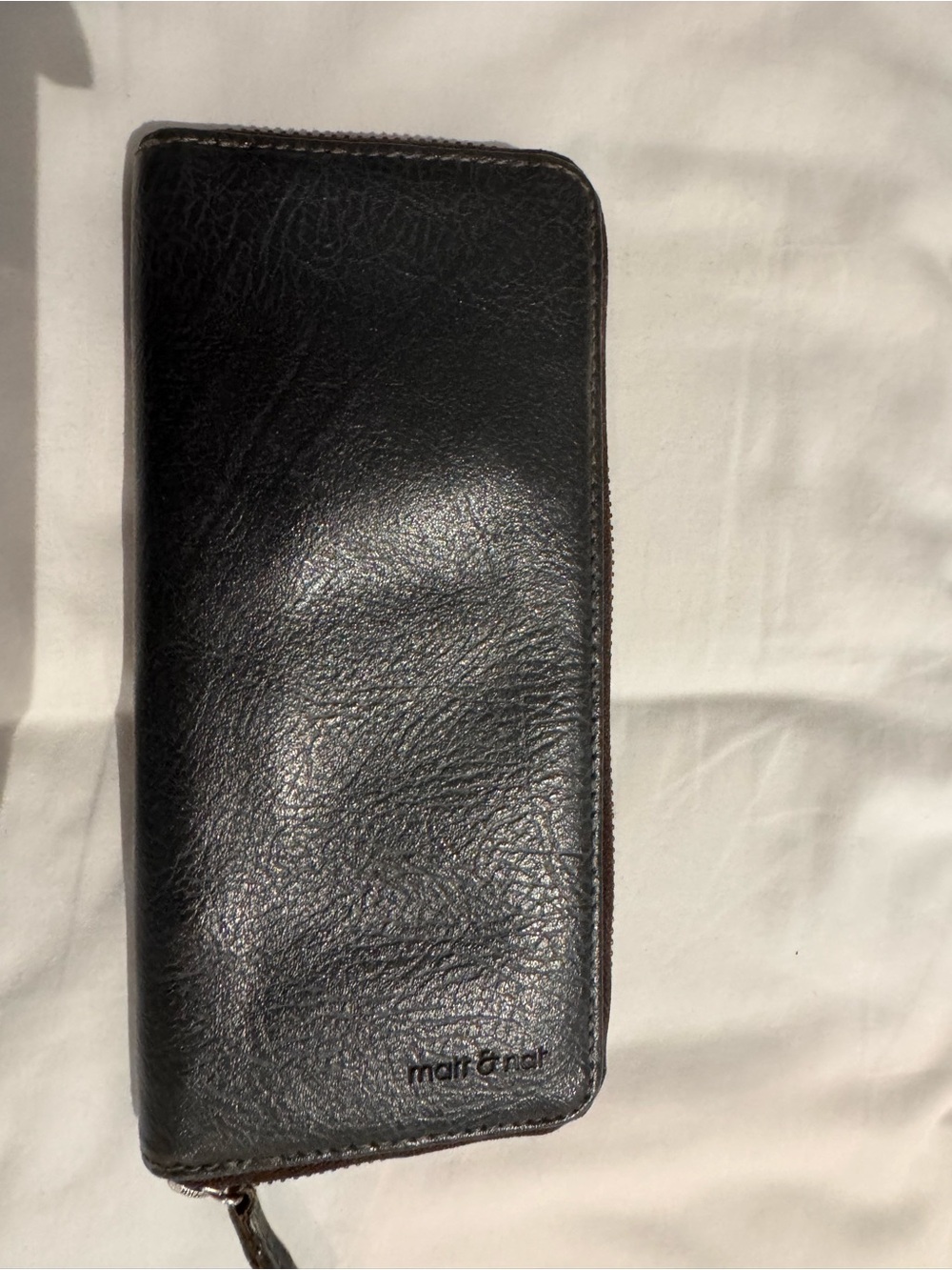 Matt & Nat Vegan Leather Zip-Around Wallet Dark charcoal almost black